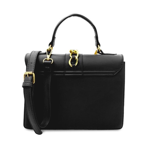 🏷️ NWT Badgley Mischka Black Chain Studded Crossbody/Handle Purse Vegan Leather - Picture 2 of 8